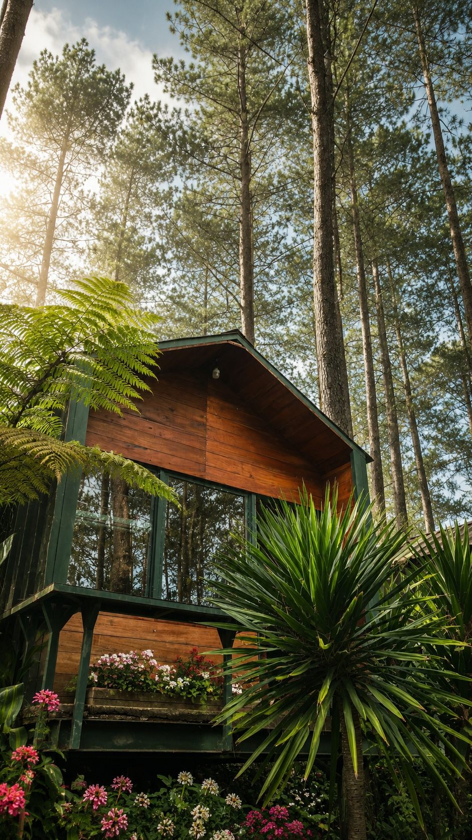 Cabin Kayu di Tengah Hutan Pinus